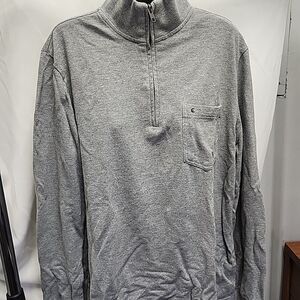 Criquet Sweater Gray Organic Cotton 1/4 Quarter Zip Shirt Collared Long Men M